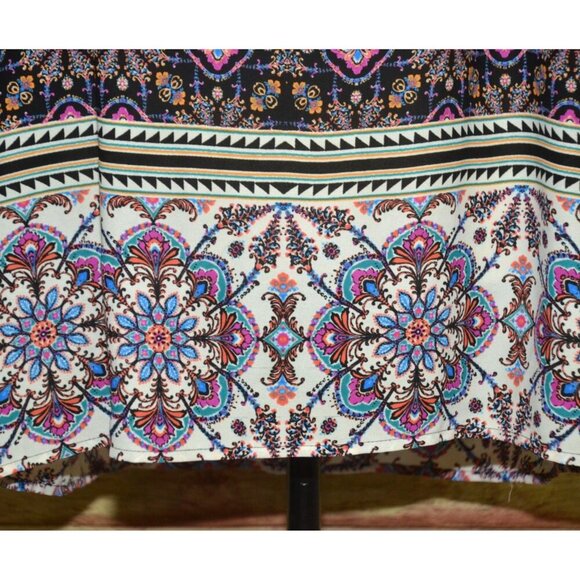 Daniel Rainn Chiffon Blouse Top Size XL Tie & Tassels Colorful Floral & Black - Picture 4 of 12